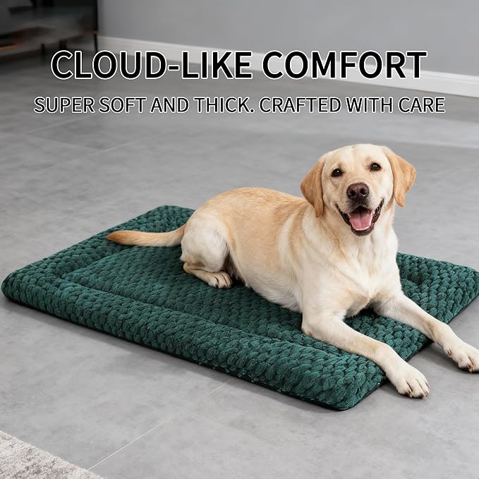 Dog Bed Mat - Dog Crate Pad - Reversible Mat for Pet Comfort - Soft Bed Crate Pads for All Seasons - Durable, Machine Washable Mat for Crates, Travel, and Home (Dark Green, 35" L*23" W*1.5" Th)