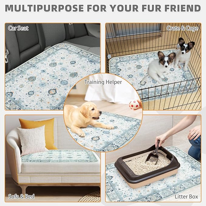 KOOLTAIL Washable Pee Pads for Dogs, 2 Pack Super Absorbent Reusable Puppy Training Pads Waterproof, Nonslip and Leak-Proof Dog Pee Pads, Large Pet Mats Whelping Pads for Floor, Crate, Couch 36"x36"