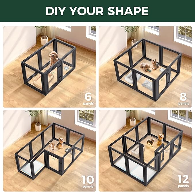 FXW AuraSpace Acrylic Indoor Dog Playpen for Puppies and Small Dogs, 24 Inch, 10 Panels, Black