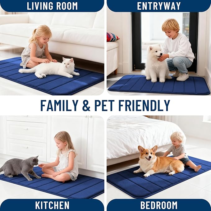 OLANLY Memory Foam Toilet Rugs U Shaped 24x20, Super Soft Absorbent Contour Bath Rugs, Quick Dry Machine Washable Toilet Mat, Bathmat Carpet, Bathroom Home Decor Accessories, Twilight Sapphire
