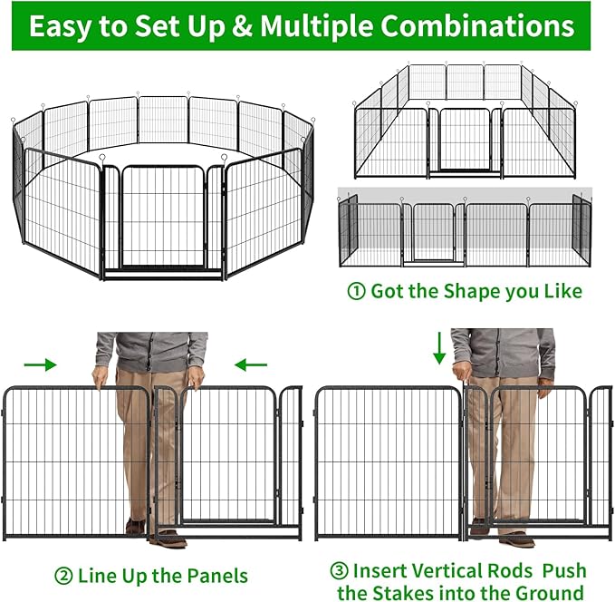 Dog Playpen Outdoor Extra Wide 16 Piece Panels Heavy Duty Dog Fence 32" Height Anti-Rust with Doors Portable for RV Camping Yard, Total 42FT, 140 Sq.ft, Snowy Black