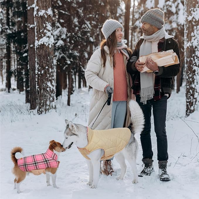 Kuoser Warm Dog Coat, Waterproof Dog Coats for X-Small Dogs, Adjustable Durable Doggie Winter Jacket Reversible Cozy Puppy Cold Weather Apparel from Small to Large Breed, Pink XS