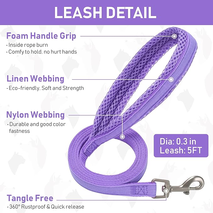 GAMUDA Small Pet Harness Collar and Leash Set, Step in No Chock No Pull Linen Fabric Soft Mesh Dog Vest Harnesses Reflective for Dogs Puppy Cats Kitten Rabbit (Purple, XL)