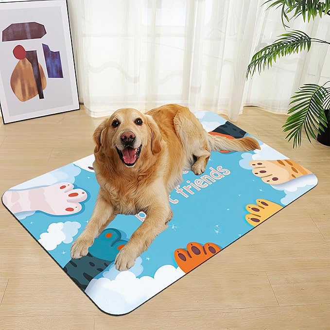 Cat Paw Pet Feeding Mat–Quick Dry Absorbent Dog Cat Food Mat, Non Slip Waterproof Bowl Placemat for Messy Eaters, Pet Accessories for Floors 12"x20"