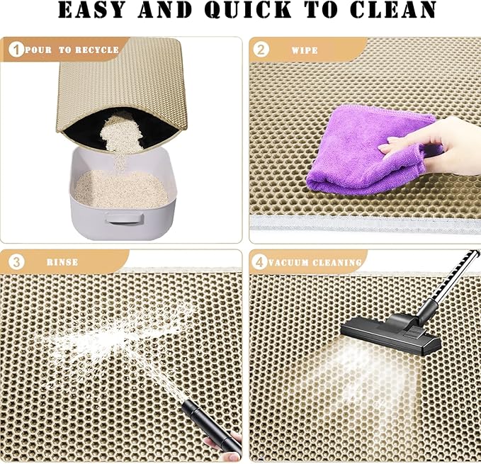 HCY&WLD Cat Litter Mat, Honeycomb Double Layer Cat Litter Trapping Mat, Waterproof Urine Proof Non-Slip, Scatter Control, Less Waste, Easier to Clean (Beige, 24" X 18")