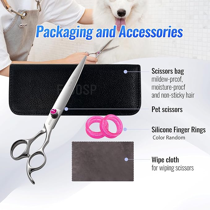 Straight Dog Grooming Scissors 7.0'' Professional Dog Hair Shears Pet Cat Japan 440C Grooming Scissors for Small Dogs Super Sharp (7.0'',Straight)