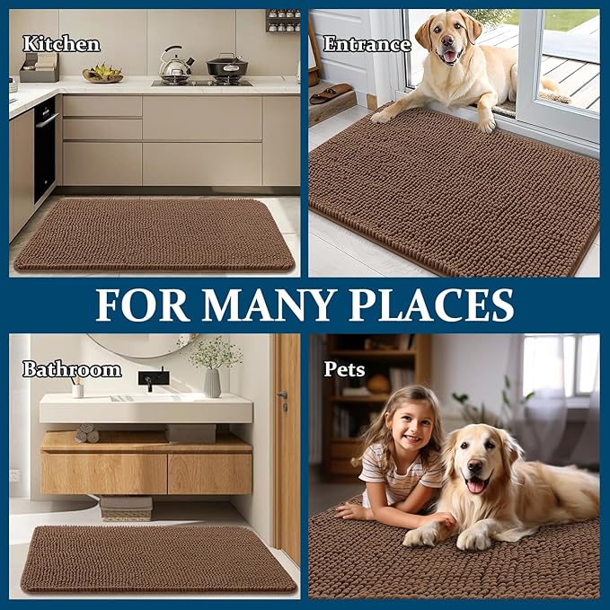 OLANLY Dog Door Mat for Muddy Paws 35x24, Absorbs Moisture and Dirt, Absorbent Non-Slip Washable Doormat, Quick Dry Chenille Mud Mat for Dogs, Entry Indoor Entryway Carpet for Inside Floor, Mocha