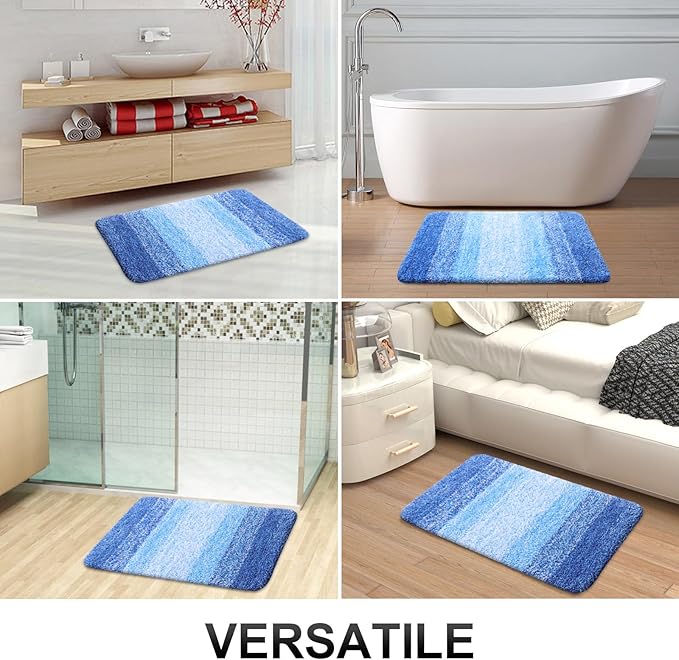 OLANLY Bathroom Runner Rugs 45x27, Extra Soft Absorbent Microfiber Bath Rugs, Rubber Backing, Quick Dry, Washable Bath Mats for Bathroom Floor, Tub and Shower, Home Decor Accessories, Light Royal Blue