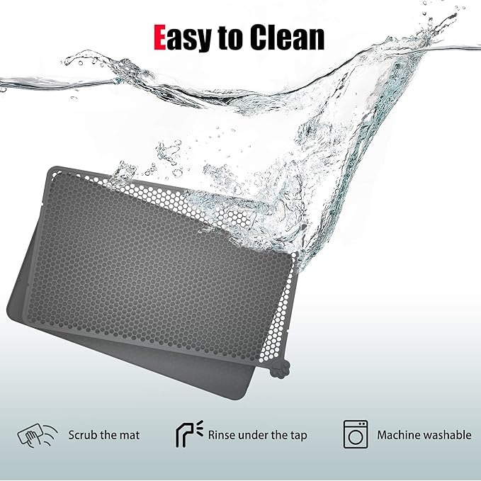 Silicone Litter Box Mat 24"x15" (Keep Floor Clean)(Easy Clean)(Anti-Crease)(Built to Last)(Non-Slip)(Double Layer Detachable)(Soft on Paws)(Claw-Proof)