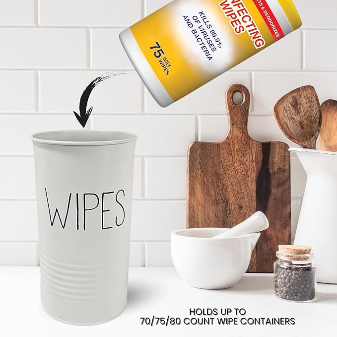TEKHEUTEN Wipe Holder for Kitchen/Bathroom Counter, Farmhouse Kitchen Decor, Vintage Countertop Wipe Storage Organizer Caddy, Steel with Matte White Finish
