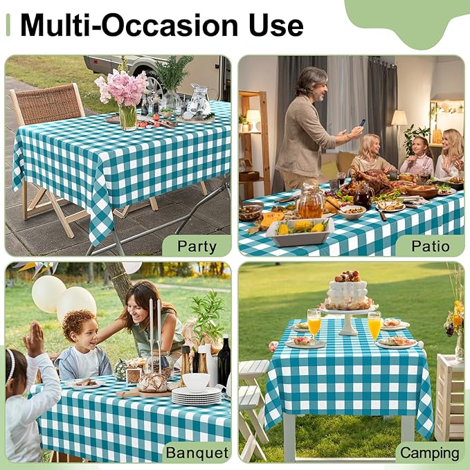Smiry 20 Packs Gingham Disposable Table Cloth, 54 x 108 Inch Waterproof Plastic Tablecloth, Rectangle Turquoise and White Checkered Table Covers for Picnic, Birthday, Party