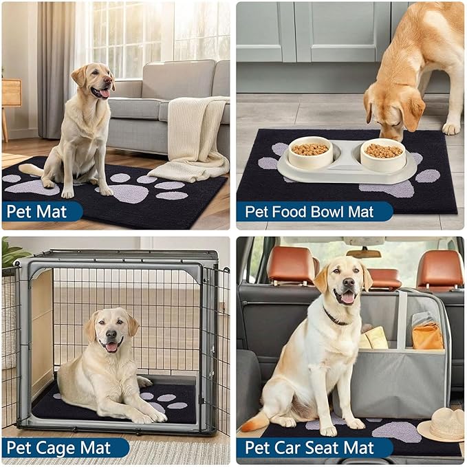 Buganda Dog Door Mat for Muddy Paws, Absorbent Dirt Trapper Washable Indoor Doormats, Non Slip Low-Profile Mud Mat for Dogs, Front Entrance Doormat for Inside Floor (47x32 Inches, Black and Grey)
