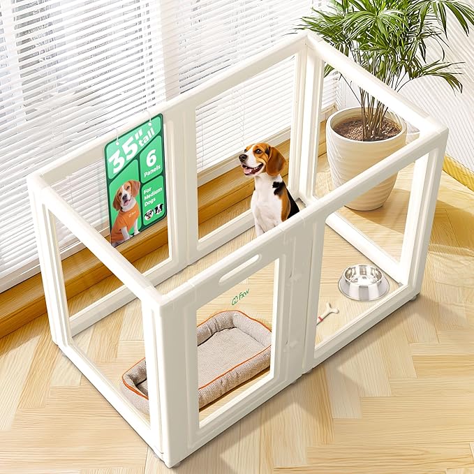 FXW AuraSpace Acrylic Indoor Dog Playpen for Medium Dogs, 35 Inch, 6 Panels, White