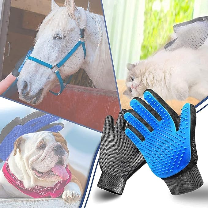 STARROAD-TIM Pet Grooming Glove Hair Remover Brush Gentle Deshedding Efficient Pet Mitt Pet Massage Gloves Left & Right Hand Draw Dogs Cats Horses Long Short Fur (1Pair Left & Right Hand (Blue))