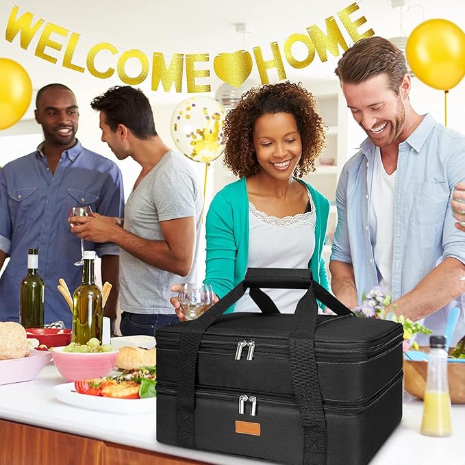 Vuudh Expandable Casserole Carrier Bag - Double Decker Food Bag, Insulated Casserole Carrier for Hot or Cold Food, Lasagna Holder Tote for Picnics,Beaches,Traveling or Gifts