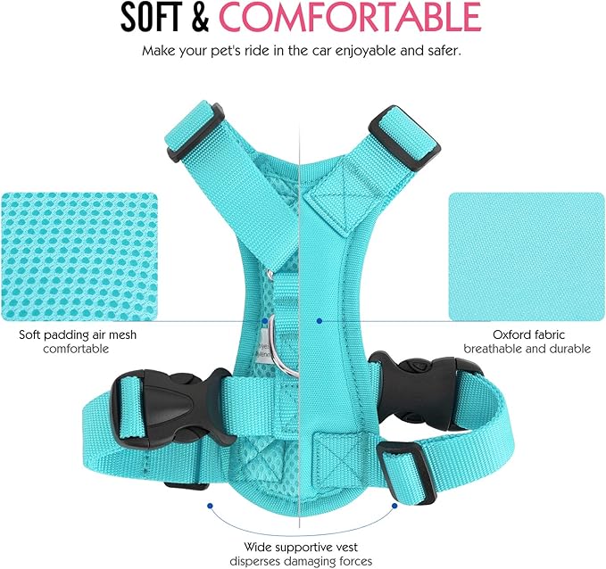 Pawaboo Adjustable Dog Safety Vest Harness with Seatbelt, Dog Seat Belt Harness for Car with Vehicle Connector Strap, Breathable Dog Seatbelt Safety Tether for Small Medium Large Pet, Small, Blue