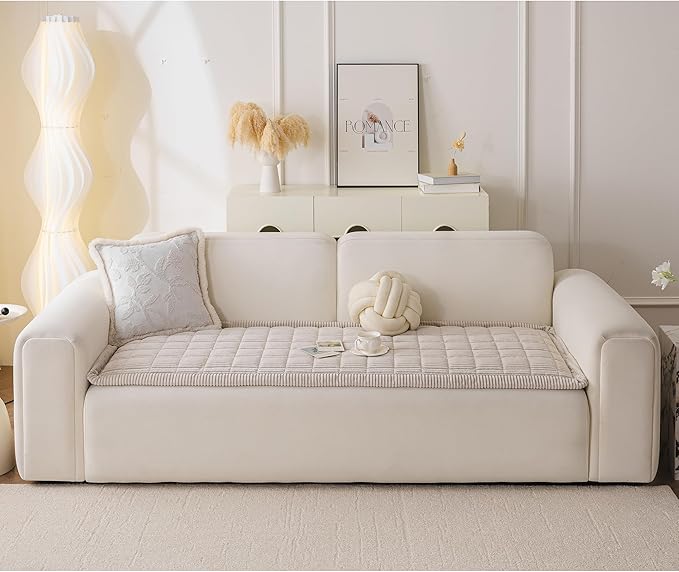 MYSKY HOME Couch Cover for Dogs Washable, Dog Sofa Couch Covers,Washable Non-Slip Couch Sofa Cover Protector Dog Mat for 3 Cushions and Sofas(Oatmeal,27.6" x 82.7")