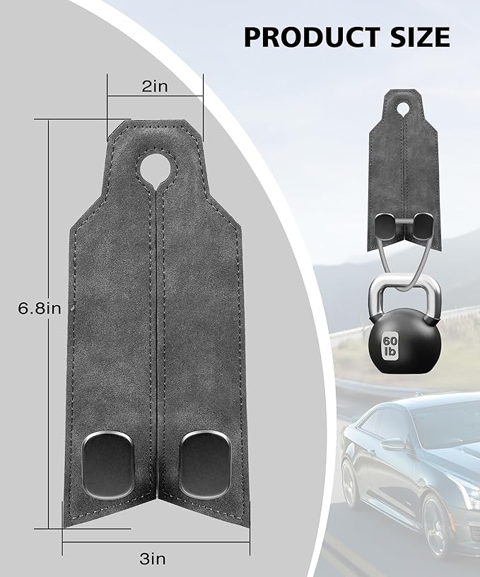 Car Hooks for Headrest, Purse Hook for Car, Car Seat Hooks Purse Hanger for Car 100% Metal & Premium Leather 2025 Latest Car Organization Accessories for Bags, Purses, Phones etc (Grey 2Pcs)