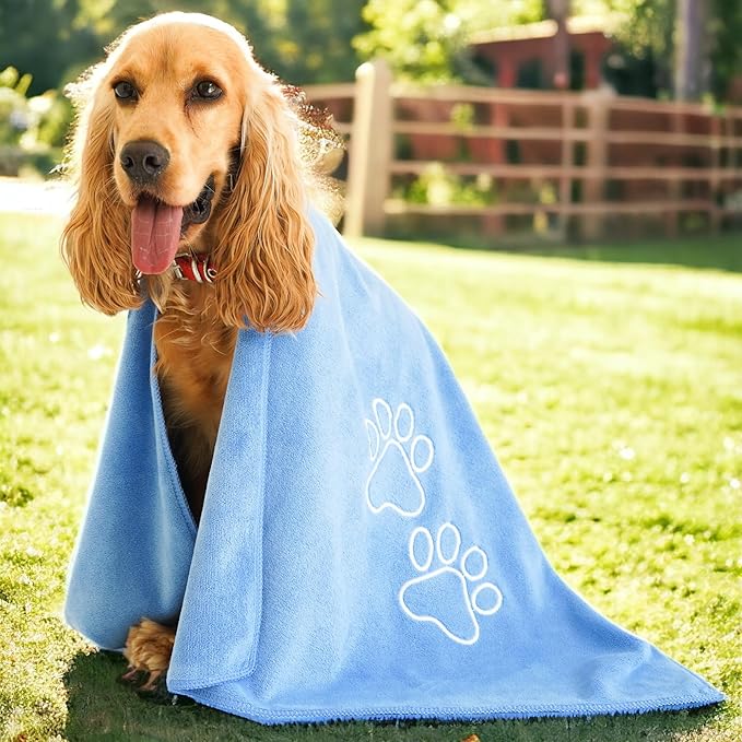 Unconditional Love | Premium Pet Drying Towel | Ultra Absorbent and Soft Microfiber Towel for Dogs and Cats (Blue) XL