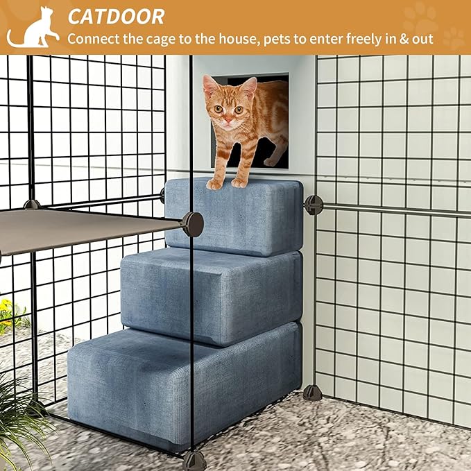 Oneluck Outdoor Cat House Catio Enclosure with Super Large Enter Door, 55L x 41W x41H Balcony Cat Cage Playpen with Platforms, DIY Kennels Crate Large Exercise Place Ideal for 1-3 Cats