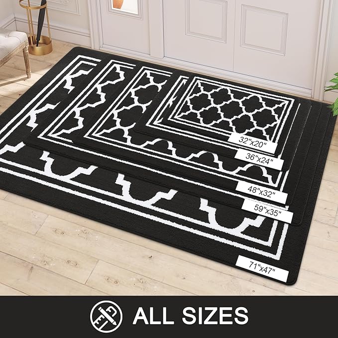 Buganda Long Indoor Door Mat, Dirt-Resistant and Absorbent Doormat, Anti-Slip, Low Profile Floor Mats for Inside Entryway, Front, and Back Door Entrance (59x20 Inches, Black)