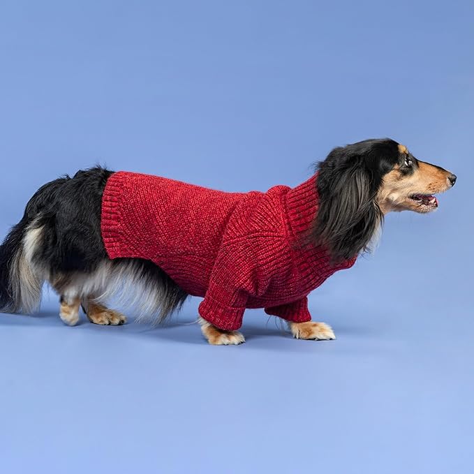 Fitwarm Knitted Turtleneck Dog Sweater, Thermal Dog Winter Clothes for Small Dogs Boy Girl, Holiday Pet Outfit, Heather Dark Red, Small