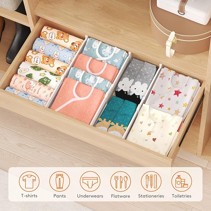 Lifewit 4" High 5 Pack Drawer Dividers, 35 –55cm/13.8-22.5" Drawer Divider for Clothes, Adjustable Dresser Drawer Organizers, Plastic Drawers Separators for Clothes, Bedroom, Bathroom, Kitchen, Office