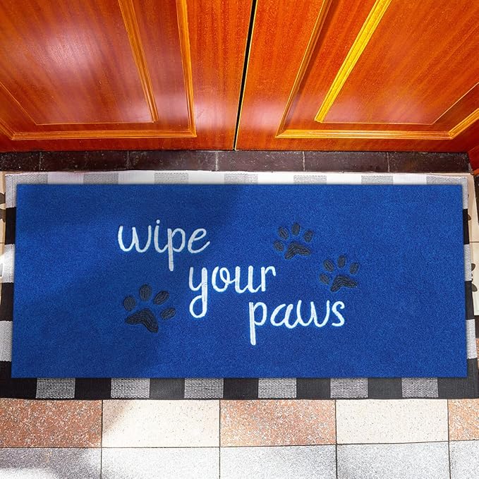 Large Outdoor Front Door Mat Wipe Your Paws Doormat Inside Outside Mats Entryway Welcome Mats Non Slip Rubber Backing Funny Indoor Door mats Dog Mat for Porch,Blue18X47