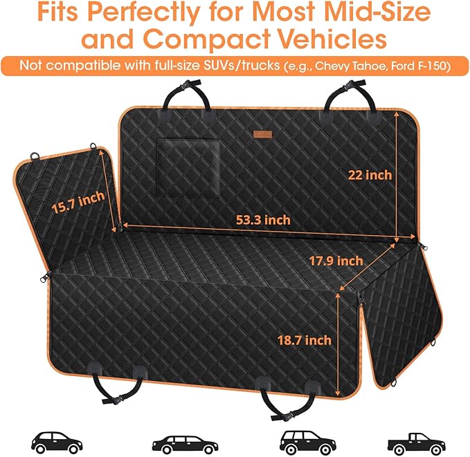 Dog Seat Cover, Upgrade Large Back Seat Pet Seat Cover Hammock for Cars, Trucks, SUVs with Nonslip Backing, Side Flaps, Waterproof, Soft (Black)