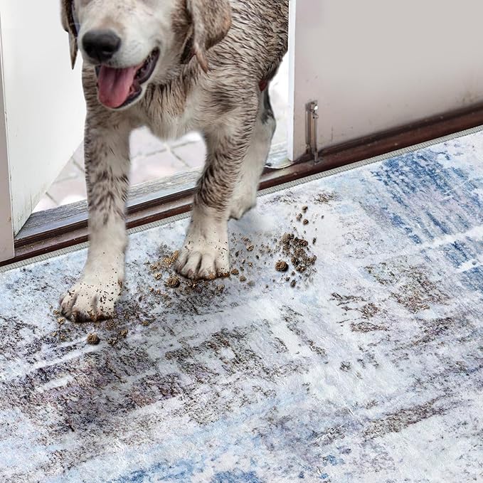 COMSLE Door Mat, Front Door Mat Indoor for Entrance Faux Wool Absorbent Non Slip Modern Throw Rug for Entryway Bedroom Muddy Paws - Pet Friendly, 36x60 Inches, Sierra Blue Machine Washable
