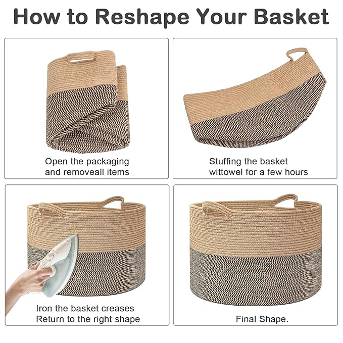 115L Large Blanket Basket,23.6" L x 23.6" W x 15.7" H Rope Woven Baskets with Handles, Toys Storage Bins,Laundry Basket Perfect for Living Room, Nursery,Bedroom,Home Organization,Green&White