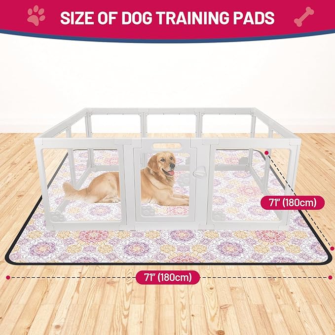 Washable Dog Pee Pads, 72"x72" Reusable Absorbent Dog Pads, Washable, Waterproof & Non-Slip Puppy Pads for Potty Training, Crate, Playpen, Whelping, Mandala Floral Pattern (Pack of 1)