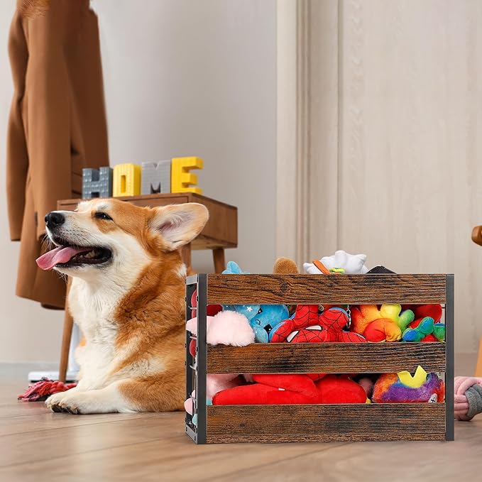 CADUKE Dog Toy Basket, Large Dog Toy Storage Bin for Pet, Metal Dog Toy Box with Handle, Chew-Proof Dog Stuff Organizer for Puppy Leash, Food, Accessories