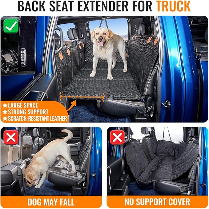 Dog Back Seat Extender for Truck,Truck Dog Seat Cover Back Seat,Dog Hammock for Truck,Hard Bottom Seat Extender,Pet Seat Covers for F150/RAM1500/Silverado