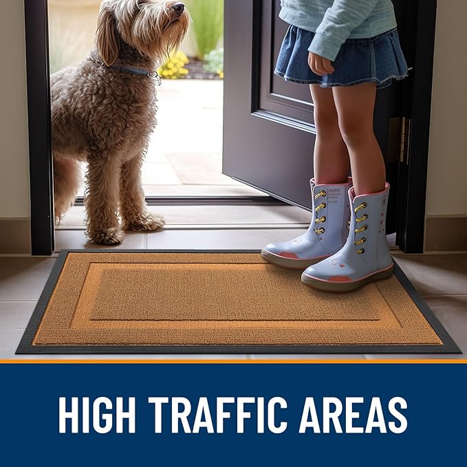 OLANLY Front Door Mat Indoor Outdoor Entrance, Waterproof All-Season, All-Weather Doormat, Sturdy Natural Rubber, Low Profile, Easy Clean Patio Porch Entryway Mat, 29.5x17, Tangerine Orange