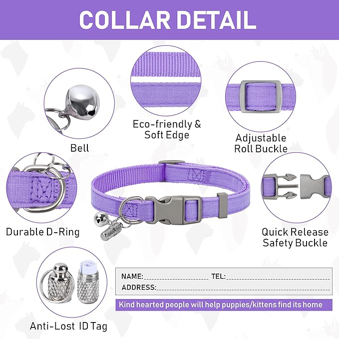 GAMUDA Small Pet Harness Collar and Leash Set, Step in No Chock No Pull Linen Fabric Soft Mesh Dog Vest Harnesses Reflective for Dogs Puppy Cats Kitten Rabbit (Purple, XL)