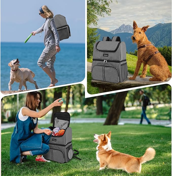 Txinrbaod Dog Bags for Traveling Pet Diaper Bag Airline Approved Dog Food Travel Bag with 2 Food Storage Containers Bag Pet Camping Essentials Hiking Accessories Gift Gray