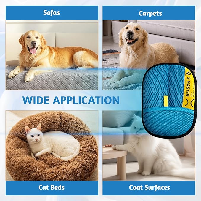2 Pack Pet Hair Removal Gloves for Cats & Dogs – Premium Mesh & Brush Fabric, Static + Physical Grooming Glove, Washable Reusable Fur Remover for Clothing, Couch, Carpet, Car (Blue)