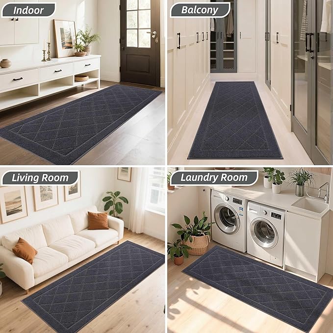 BEQHAUSE Dirt Trapper Door Mat 24" x 60", Doormat Non-Slip Entryway Rugs Washable, Dog Door Mat Stain Resistant and Absorbent Welcome Floor Mat for Front Back Door, Mud Wet Shoes & Paws, Dark Grey