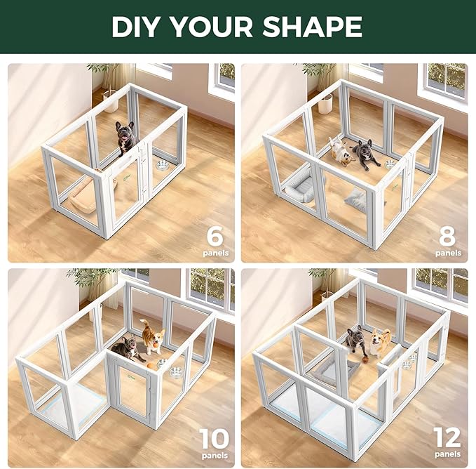 FXW AuraSpace Acrylic Indoor Dog Playpen for Small and Medium Dogs, 30 Inch, 12 Panels, White