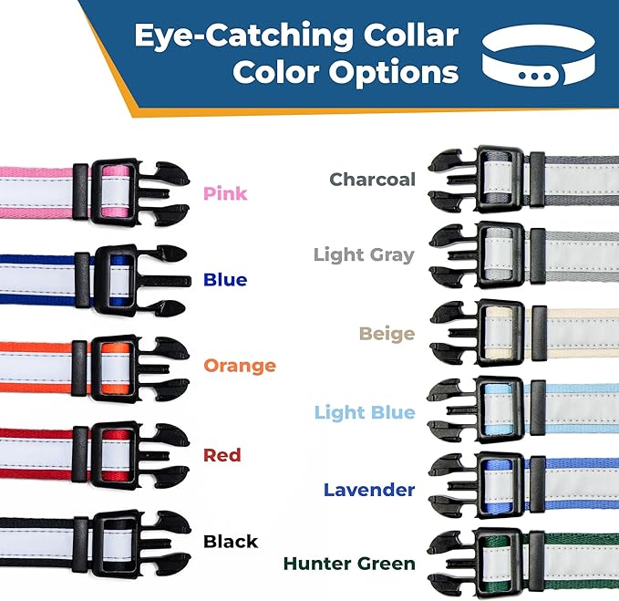 GoTags Reflective Personalized Dog Collar with Nameplate, Adjustable Dog Collar with Custom Engraved Steel Slide On Pet ID Tag, Silent, No Noise Dog Tag for Large Medium or Small (Pink, Medium)