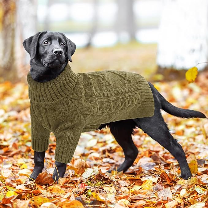 ASENKU Knitted Dog Sweater, Pullover Big Thermal Dog Winter Sweater, Turtleneck Doggy Sweaters for Large Medium Dogs Boy Girl, Warm Pet Sweaters Outfit Border Collie,Pit Bull,Golden Retriever, 2XL