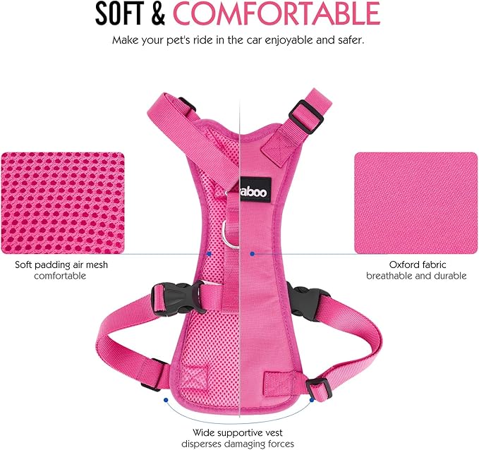Pawaboo Dog Safety Vest Harness, Pet Car Harness Vehicle Seat Belt with Adjustable Strap and Buckle Clip, Easy Control for Driving Traveling Safety for Small Medium Dogs Cats, Large, Rose Red