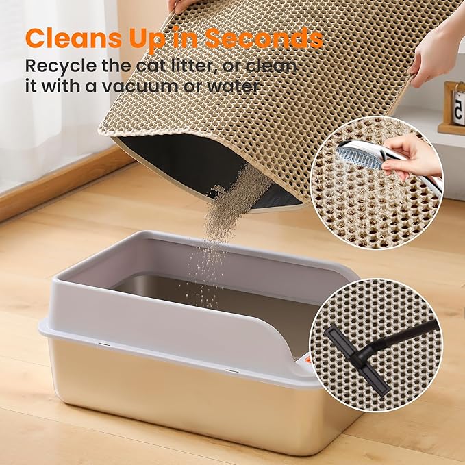 Small Cat Litter Mat, 20x14 Inches Double Layer Honeycomb Cat Litter Trapping Mat, Non Slip Waterproof Urine Proof Litter Box Mat for Floor, Kitty Litter Rug, Pet Supplies, Beige