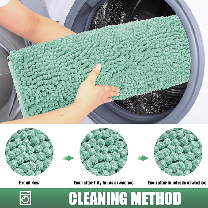 IM HOME Chenille Absorbent Outdoor Doormat 48" x 30", Washable Muddy Door Mats for Dog Non Slip Indoor Doormat Dog Mat for Muddy Paw Front Inside Doormats for Entryway Seafoam Green