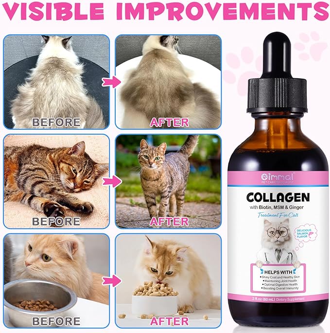 Collagen for Cats, Skin and Coat Supplement for Cats, Liquid Collagen for Cats, Itch Relief for Cats with Allergies, Support Immunity, Joint Health, Cat Collagen Supplement (2 Fl Oz)