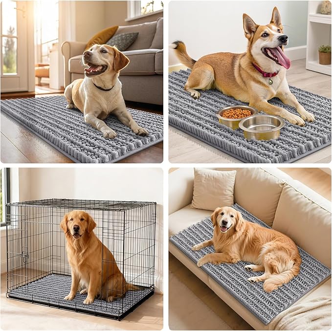 Smiry Dog Door Mat for Muddy Paws 59x20, Extra Soft Absorbent Chenille Doormat, Trap Moisture and Dirt, Non-Slip Machine Washable Front Door Mat for Indoor Entrance Inside Floor, Grey