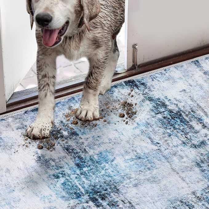 COMSLE Door Mat, Front Door Mat Indoor for Entrance Faux Wool Absorbent Non Slip Modern Throw Rug for Entryway Bedroom Muddy Paws - Pet Friendly, 47x71 Inches,Smashing Blue Machine Washable