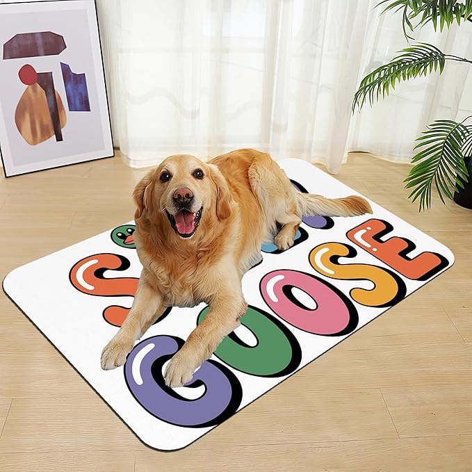 Silly Goose Pet Food Mat for Cats and Dogs–Christmas Stocking Absorbent Quick Dry Feeding Placemat, Non Slip Rubber Base, Waterproof Bowl Mat for Indoor Use, Pet Supplies 16"x24"
