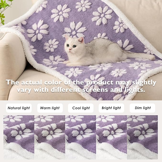 Yaning Waterproof Blanket for Dog Puppy Cat, Cute 3D Textured Flower Dog Blanket for Bed Couch Sofa, Soft Liquid Pee Proof Pet Furniture Protector, 30"x40", Purple